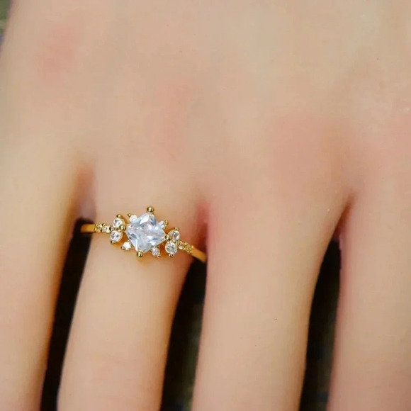 Noble Square Flower Gold Plated Princess Ring for Women, MARCM074-6 - Picture 3 of 3